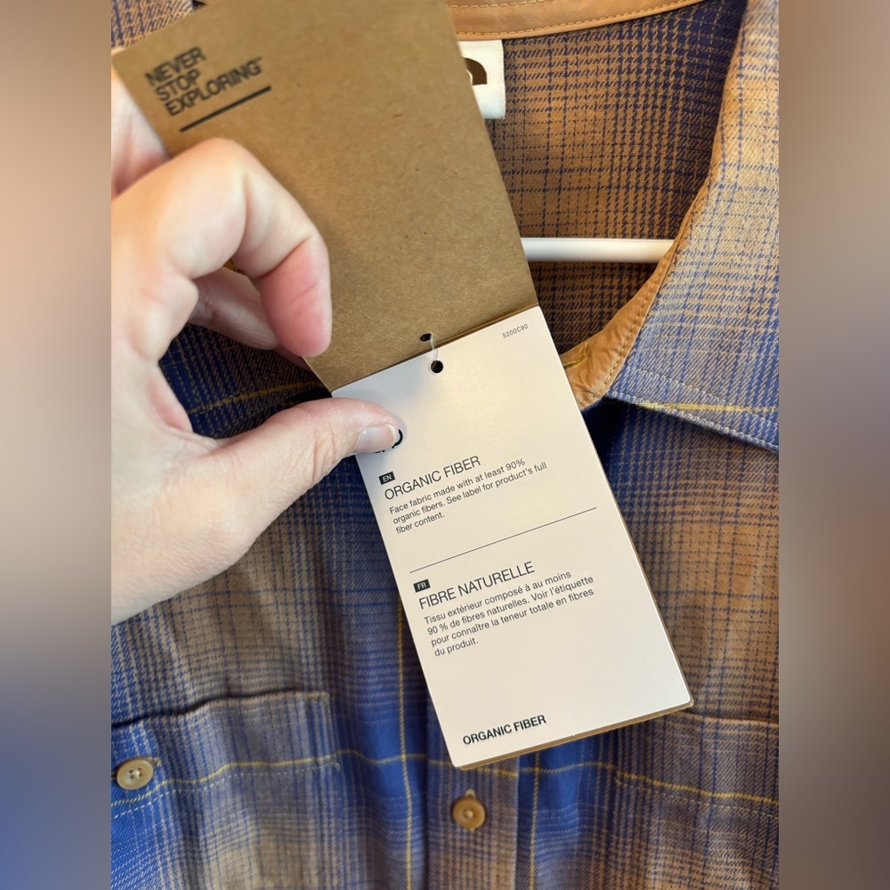 North Face Men's Blue and Tan Plaid Button-Up Shirt Size XXL - Picture 4 of 7
